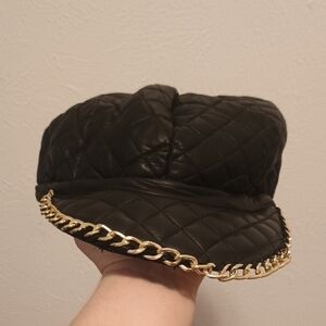 Quilted Black Cap with Gold Chain